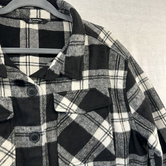 Shacket Members Mark Womens XL Relax Fit Long Sleeve Black White Plaid Midweight - Picture 1 of 10